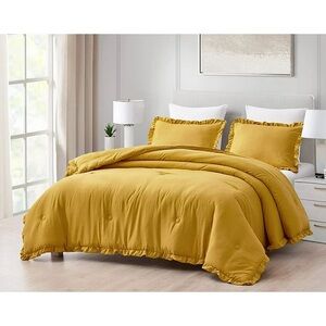 Elegant mustard yellow 3 piece king comforter Bedding Set
